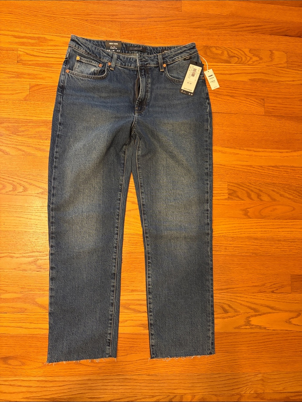 Mavi Blue Straight-Leg Jeans with raw hem